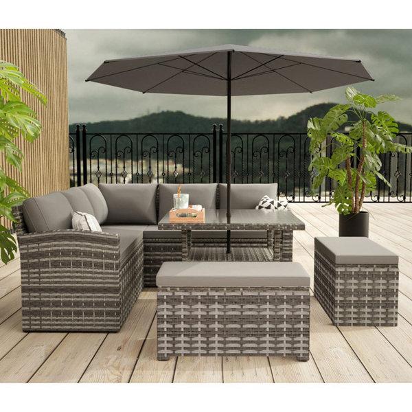 Akai Wicker Patio Dining Set with Square Table & Cushions Included