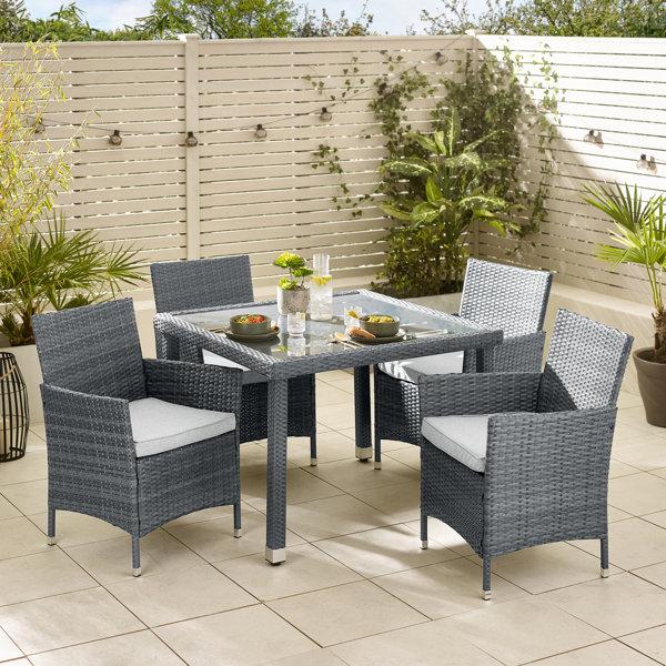Amos Modern Outdoor Dining Set with Rattan Chairs & Cover Included