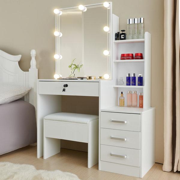 Azore Modern Dressing Table with LED Bulb Mirror