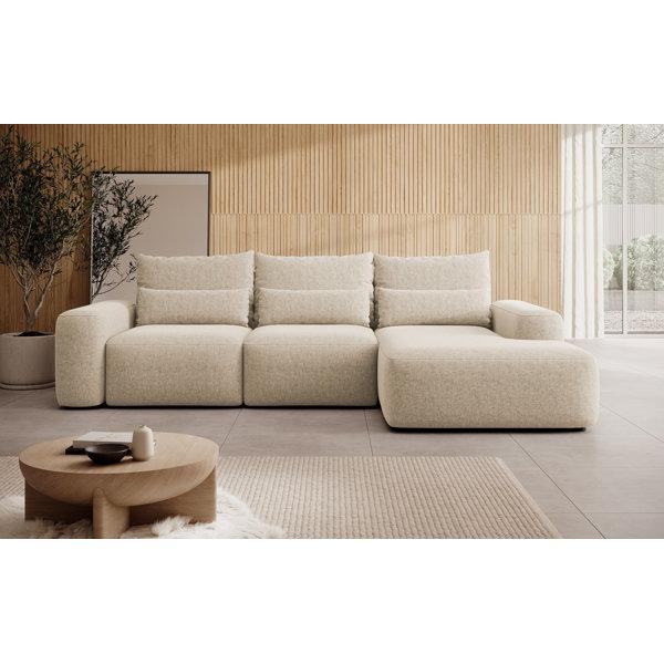 Carnos Hydrophobic Chenille L-shaped Corner Sofa Bed with Additional Lumbar Pillows