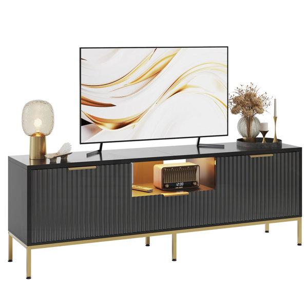 Fluted Media Console with Wave Pattern