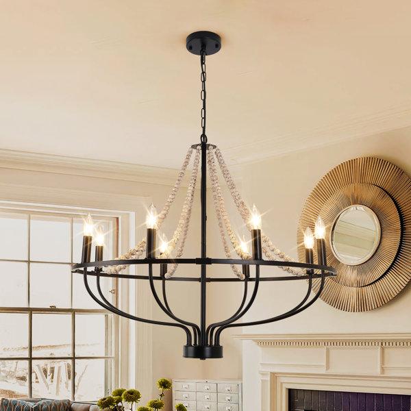 Kenwyn Light Dimmable Wagon Wheel Chandelier with Beaded Accents