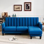 Modern Velvet Seater Sofa with Convertible Ottoman