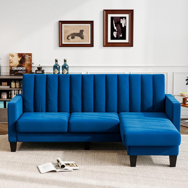 Modern Velvet Seater Sofa with Convertible Ottoman