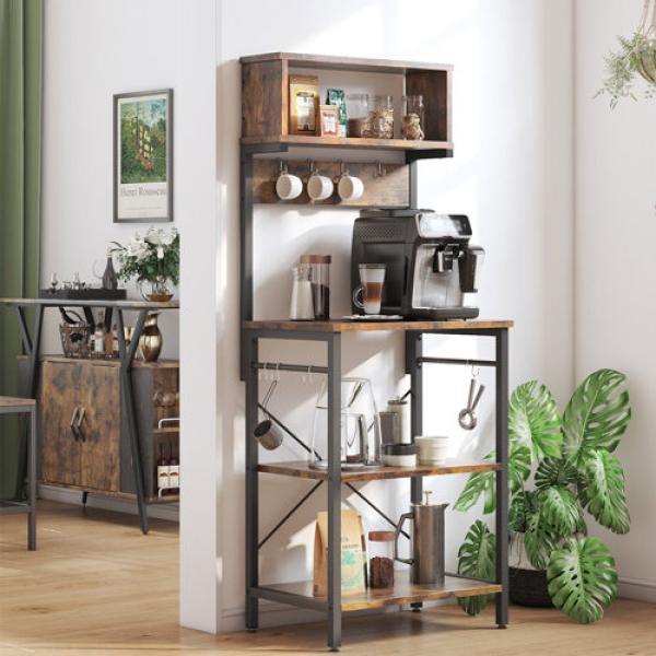 Selleck Steel Standard Baker's Rack with Multiple Layers of Storage and Hooks